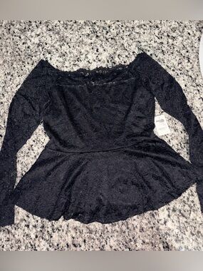 Black Lace Off-Shoulder Peplum Top